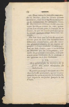 §. II. Avis général sur la manière de se servir des eaux minérales de Sulzbach.