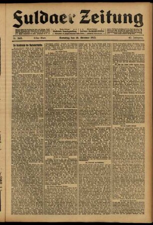 Erste Ausgabe vom Samstag, den 18. Oktober 1913.