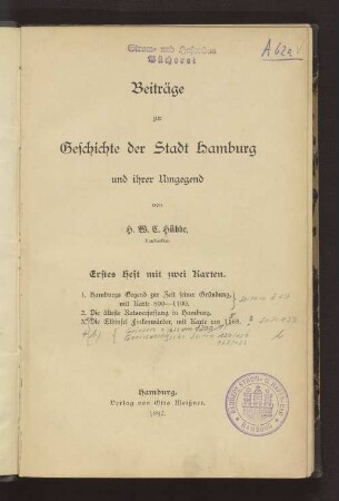 1: Beiträge zur Geschichte der Stadt Hamburg und ihrer Umgegend