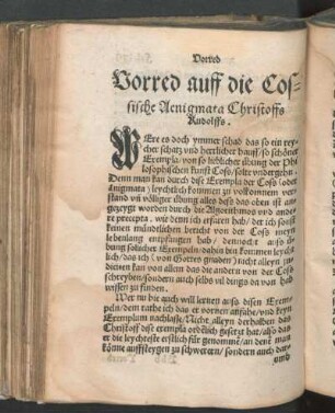 Vorred auff die Cossische Aenigmata Christoffs Rudolffs.