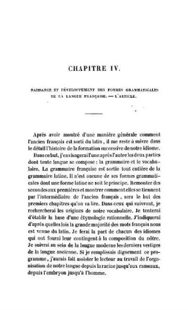Chapitre IV. Naissance Et Développement Des Formes Grammaticales De La Langue Française. - L'Article.