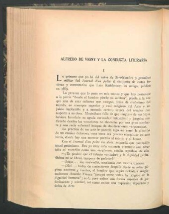 Alfredo de Vigny y la conducta literaria