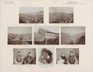 Das Taotal: links oben: Stadt Tao-tschou von Westen gesehen rechts oben: Stadt Min-tschou von Südosten gesehen links Mitte: Stadt Tao-tschou nach Nordwesten gesehen Mitte Mitte: Haus der Missions-Station in Tao-tschou rechts Mitte: Stadt Min-tschou von Westen gesehen links unten: Missionare Brüder Eckwall in Min-tschou Mitte unten: Familie des Missionares Simpson in Tao-tschou rechts unten: Familie des Missionares Eckwall in Min-tschou