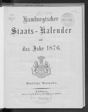1876: Hamburgischer Staats-Kalender : auf das Jahr