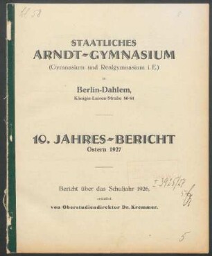 1926/27: Jahresbericht ... - 1926/27