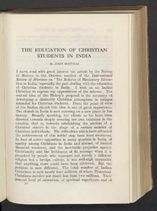 The education of christian students in India