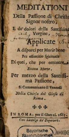 Meditazioni della passione di Christo