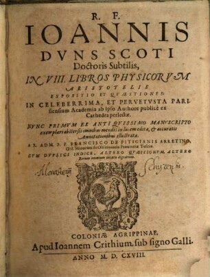 In VIII. libros Physicorum Aristotelis expositio et quaestiones