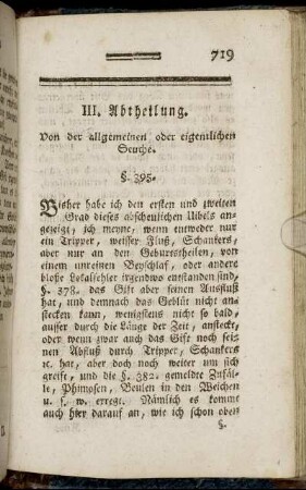 III. Abtheilung. Von der allgemeinen oder eigentlichen Seuche.