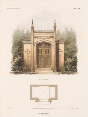 Erbbegräbnis: Grundriss, Ansicht (aus: Architektonisches Skizzenbuch, H. 10, 1853)