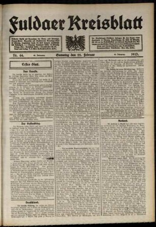 Erste Ausgabe vom Samstag, den 22. Februar 1913.