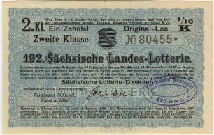 3 Reichsmark / 6 Reichsmark - 1/10 Los, 2. Klasse