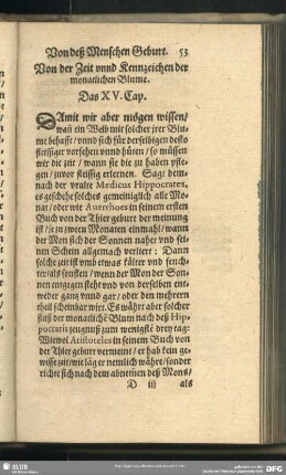 Von der Zeit unnd Kennzeichen der monatlichen Blume. Das XV. Cap.