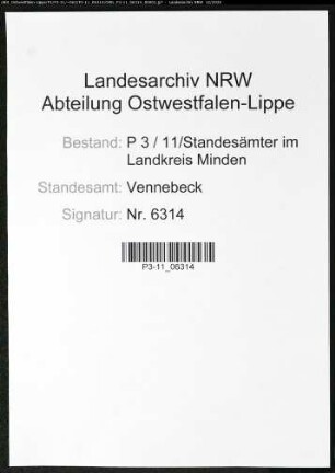 Sterberegister Standesamt Vennebeck
