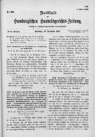 Beiblatt zur hamburgischen Handelsgerichts-Zeitung No. 48. Dritter Jahrgang. Hamburg, 10. Dezember 1870.