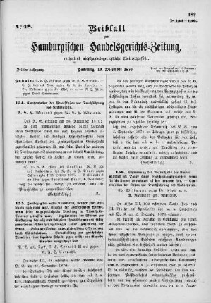 Beiblatt zur hamburgischen Handelsgerichts-Zeitung No. 48. Dritter Jahrgang. Hamburg, 10. Dezember 1870.