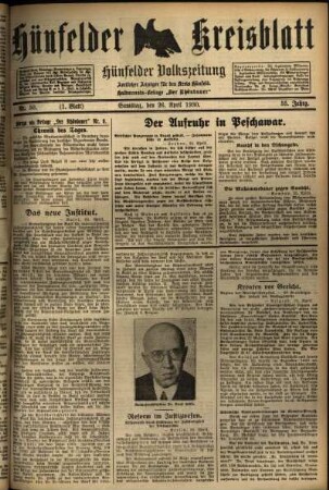 Erste Ausgabe vom Samstag, den 26. April 1930.