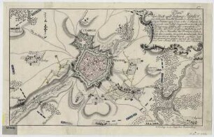 Plan der Belagerung von Münster, 1:20 000, Radierung, 1759