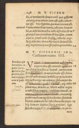 M. T. Ciceronis In L. Catilinam oratio. IIII.