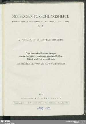 Geochemische Untersuchungen an paläozoischen und mesozoischen Kohlen Mittel- und Ostdeutschlands