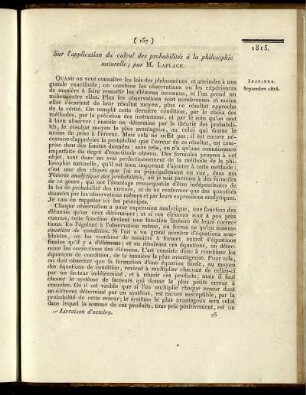 Sur l'application du calcul des probabilités à la philosophie naturelle