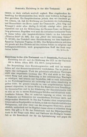 473-474 [Rezension] Mpratsiōtēs, Panagiōtēs I., Einleitung in das Alte Testament