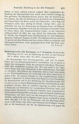 473-474 [Rezension] Mpratsiōtēs, Panagiōtēs I., Einleitung in das Alte Testament