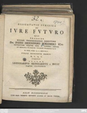 Dissertatio Ivridica De Ivre Fvtvro