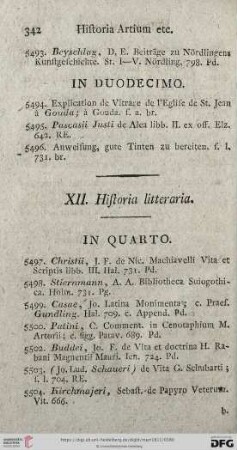XII. Historia litteraria