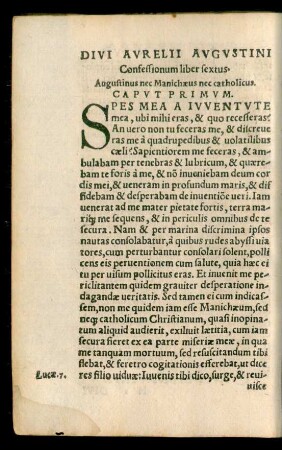 Divi Aurelii Augustini Confessionum liber sextus.