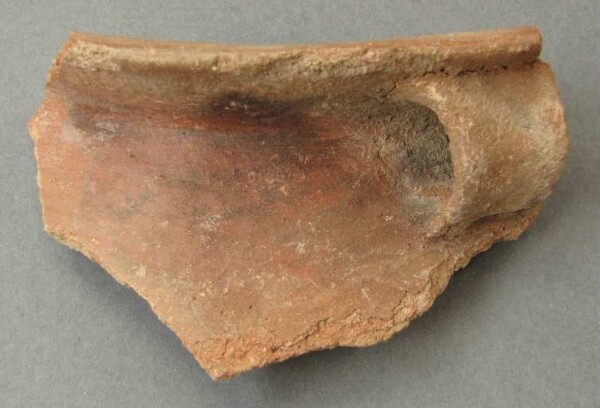 Clay sherd from the rim of a vessel with handle