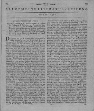 Pradt, D. G. F. de: Congrès de Carlsbad. P. 2. Examen des résolutions de la diète germanique prises á Francfort, dans la séance du 20 Sept. 1819. Avec un appendice sur la circulaire attribuée aà M. le Comte de Bernstorf par A. [T. V.] de Lameth. Paris: Bechet; Brüssel: Lecharlier 1820