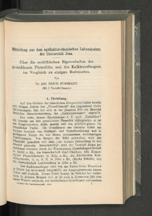 Mitteilungen aus dem agrikultur-chemischen Laboratorium der Universität Jena.