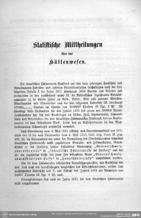 Statistische Mittheilungen über das Hüttenwesen : Statistische Mitteilungen über das Hüttenwesen