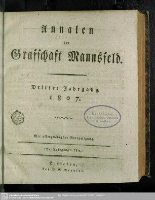 3.1807: Annalen der Graffschaft Mannsfeld