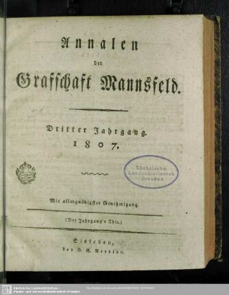 3.1807: Annalen der Graffschaft Mannsfeld