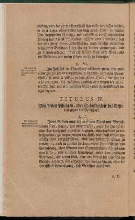Titulus IV. Von denen Pflichten, oder Schuldigkeit des Gesindes gegen die Herrschaft.
