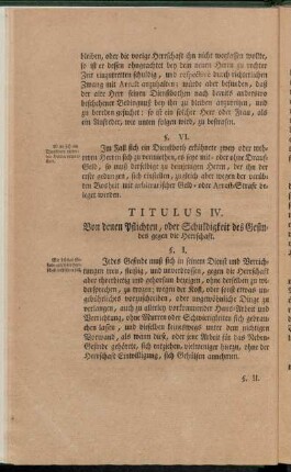 Titulus IV. Von denen Pflichten, oder Schuldigkeit des Gesindes gegen die Herrschaft.