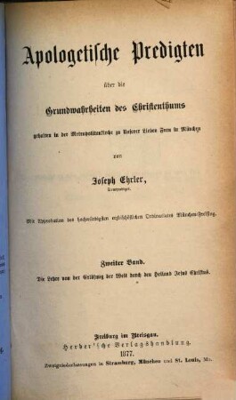 Apologetische Predigten über die Grundwahrheiten des Christenthums, 2. Die Lehre von der Erlösung der Welt durch den Heiland Jesus Christus