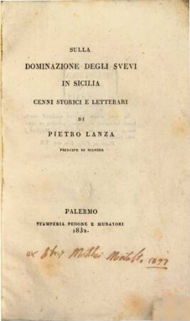 Sulla dominazione degli Svevi in Sicilia : cenni storici e letterari