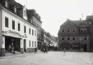 Wurzen, Markt : Wurzen. Gasthaus "Zum goldenen Adler" und Wohnhäuser mit Läden, Markt 11/9. Straßenansicht