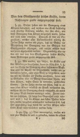 [5.] Von dem Gleichgewicht solcher Kräfte, deren Richtungen grade entgegengesetzt sind