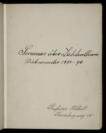 Seminar über Zahlentheorie. Wintersemester 1895-96.
