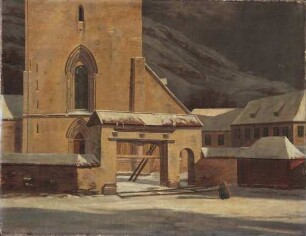 St. Olavs-Kirche mit Dahls Geburtshaus in Bergen (Kopie nach Dahl)