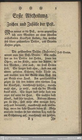 Erste Abtheilung. Zeichen und Zufälle der Pest