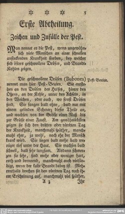 Erste Abtheilung. Zeichen und Zufälle der Pest