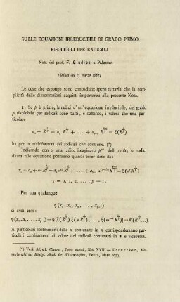 Sulle equazioni irreducibili di grado primo risolubili per radicali.