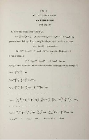 Nota sui numeri primi (Vedi pag. 169).