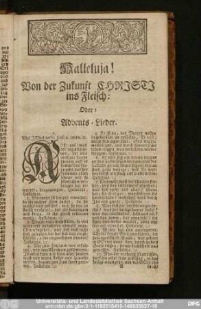 [I.] Von der Zukunft Christi ins Fleisch: Oder: Advents-Lieder.