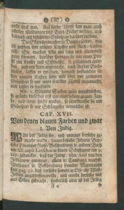 Cap. XVII. Von denen blauen Farben und zwar ...